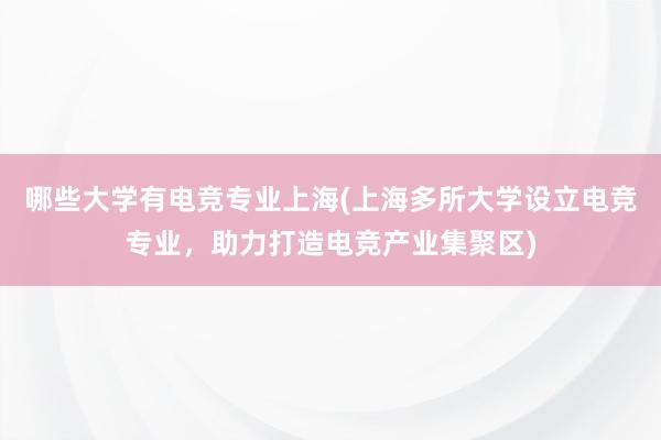 哪些大学有电竞专业上海(上海多所大学设立电竞专业，助力打造电竞产业集聚区)