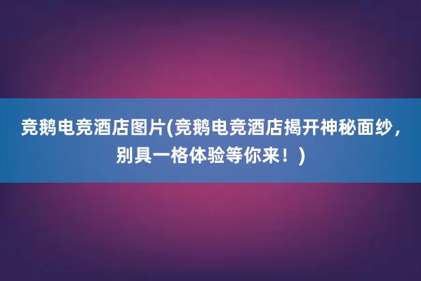 竞鹅电竞酒店图片(竞鹅电竞酒店揭开神秘面纱，别具一格体验等你来！)