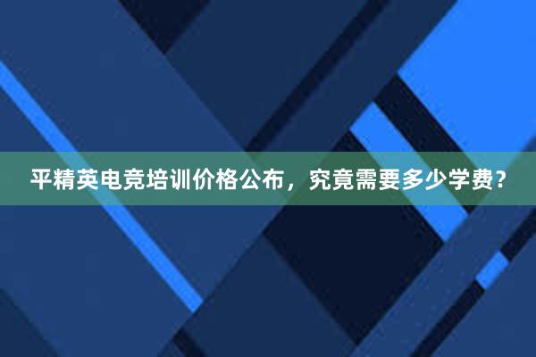 平精英电竞培训价格公布，究竟需要多少学费？